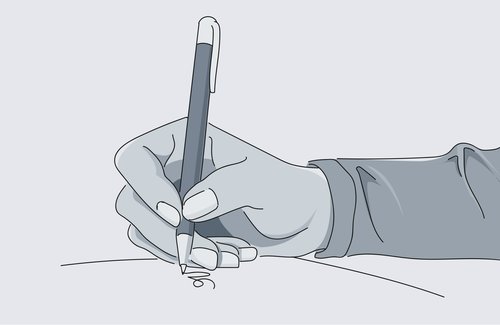 Bild von einer Hand, die einen Kugelschreiber hält